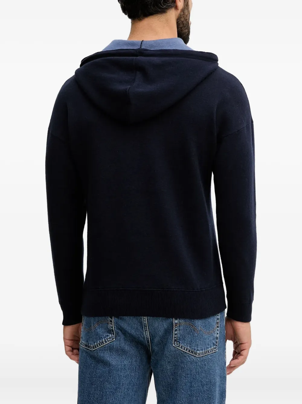 Benetton Knitted Hoodie In Blue