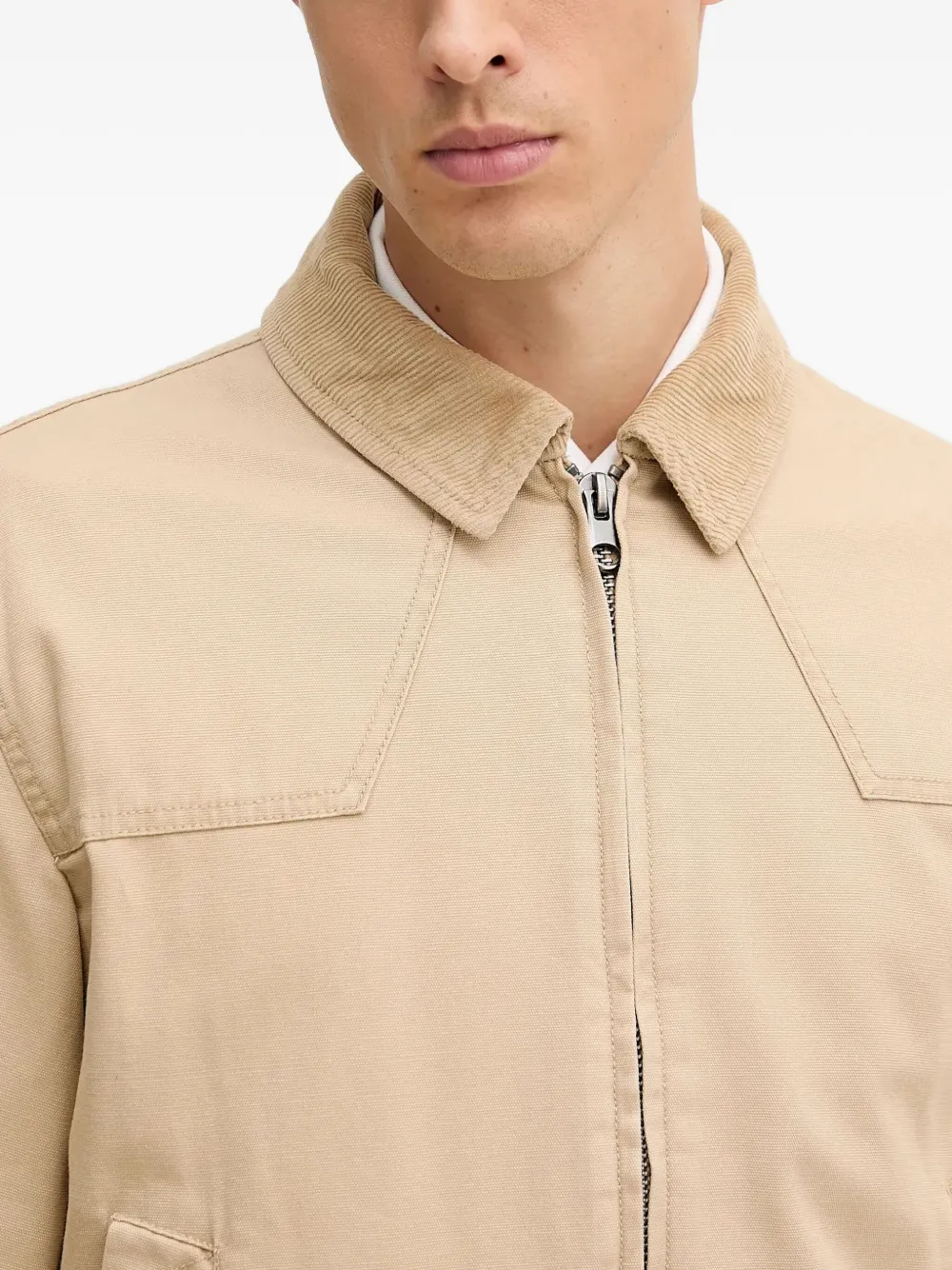 Benetton Corduroy-collar Jacket In Neutral