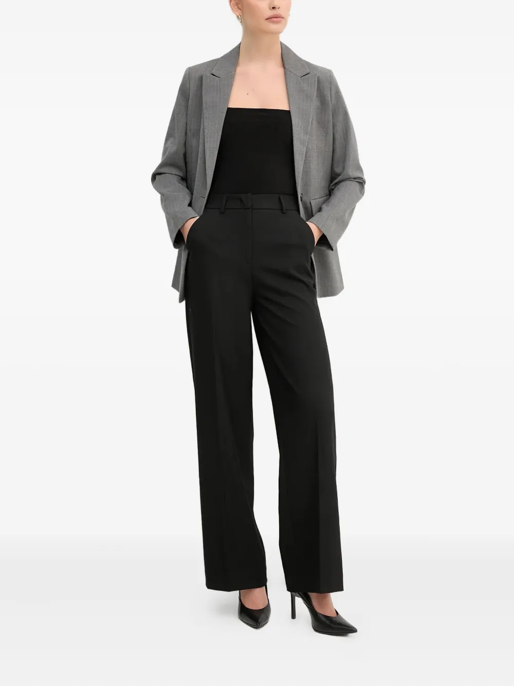  Benetton Button Pinstripe Blazer Jacket - Grey 