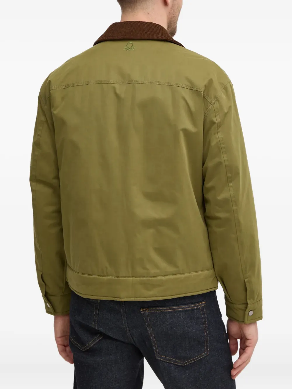 Benetton Corduroy-collar Zip Jacket In Green