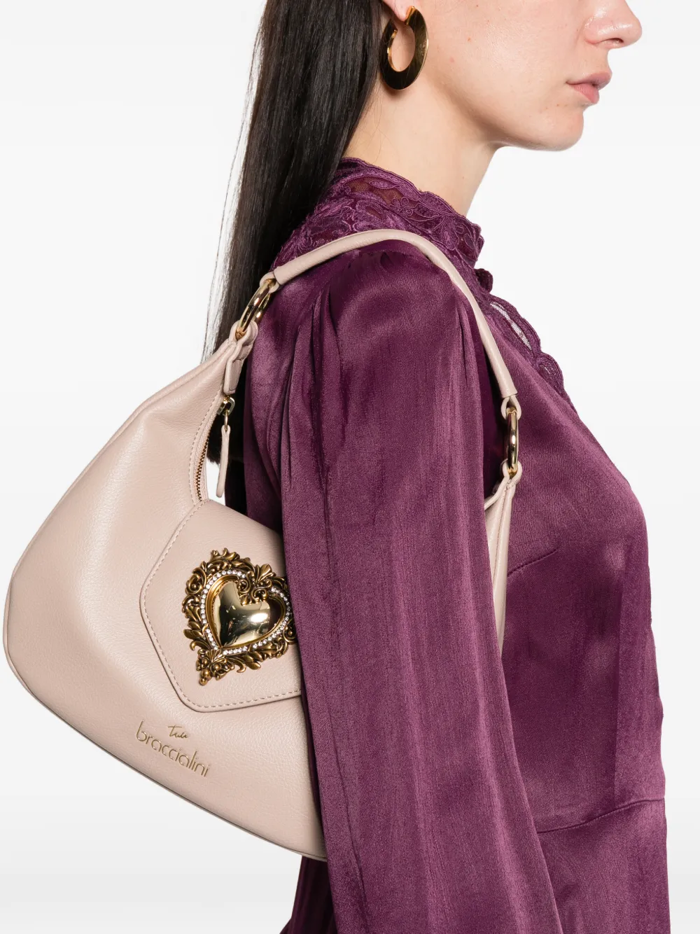 Braccialini Schoudertas met hart-applicatie - Beige