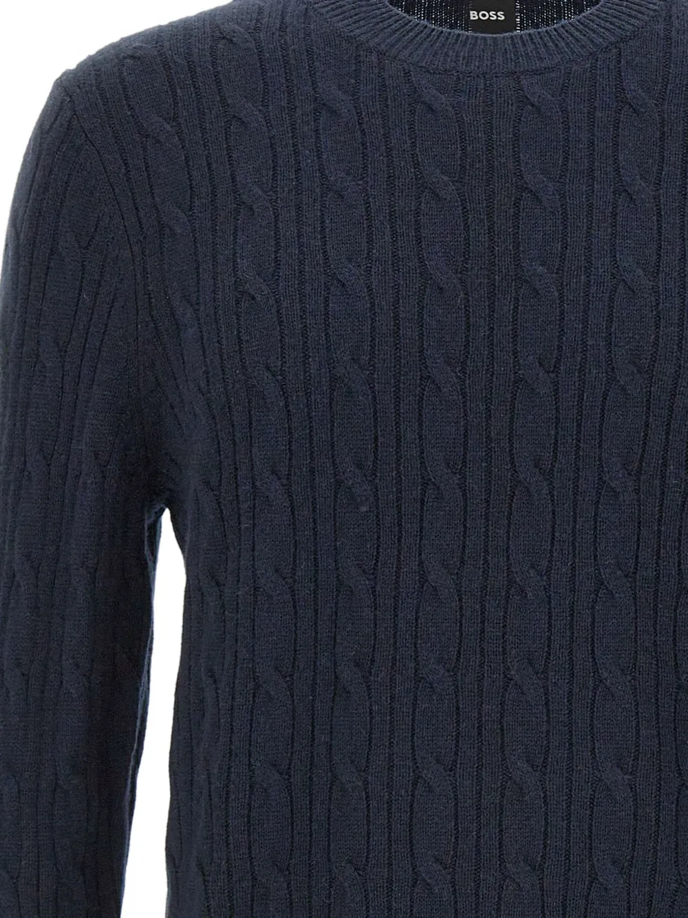 BOSS Kabelgebreide trui met ronde hals Blauw