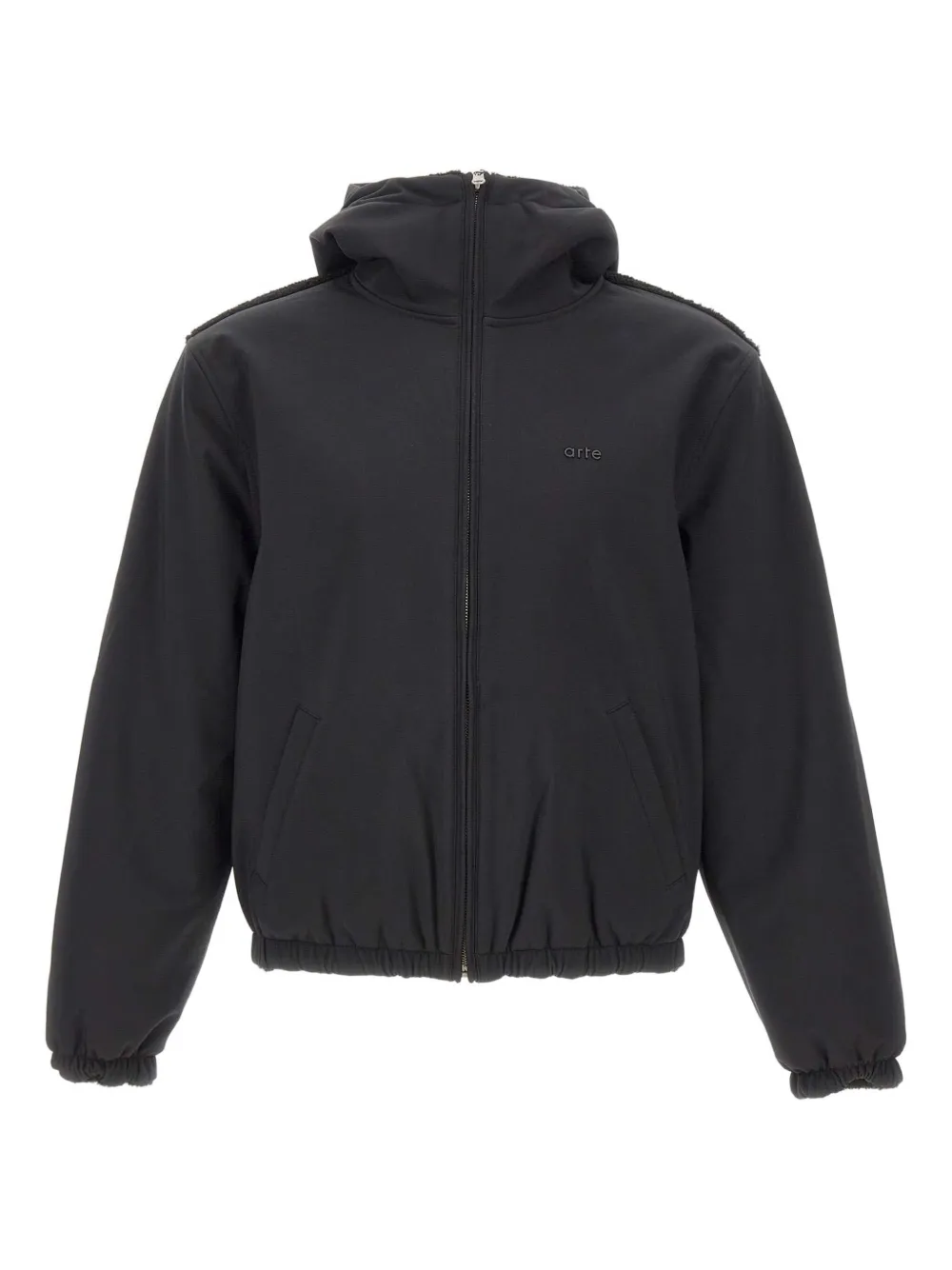 Arte Antwerp Elasticated-trims Fleece-panel Hooded Jacket In Black