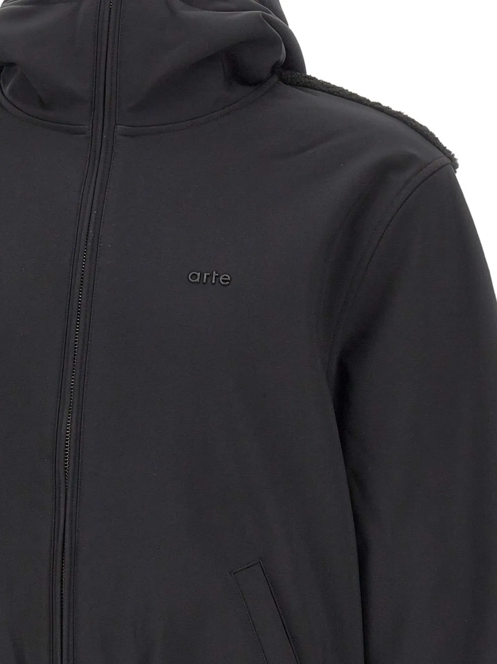 Arte Antwerp Elasticated-trims Fleece-panel Hooded Jacket In Black