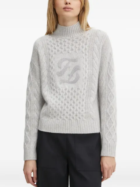 FROM FUTURE Zopfmuster-Pullover mit Logo-Applikation