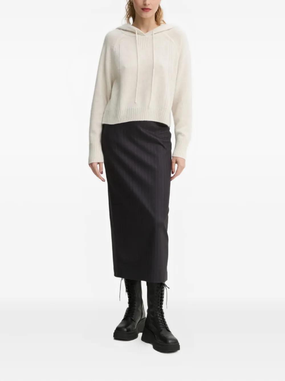 From Future Hooded Ribbed Hoodie In Neutral