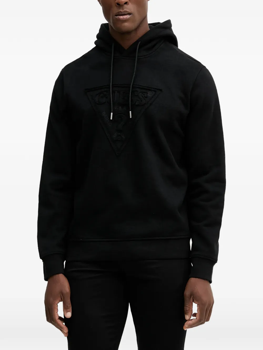GUESS USA triangle-logo embossed hooded sweater | Black | Image 1