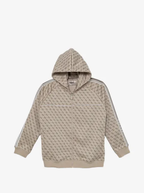 guess kids monogram-pattern zip-up hoodie