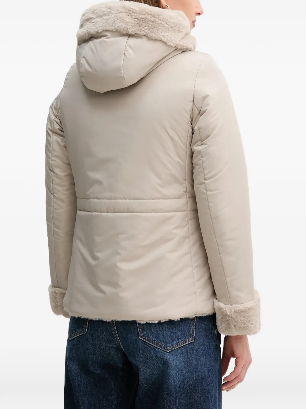 Geox Kaula jack van imitatiebont met capuchon Beige