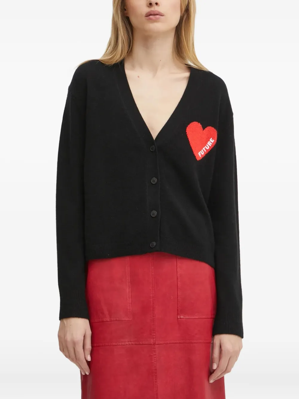 From Future Heart-appliqué Cardigan In Black
