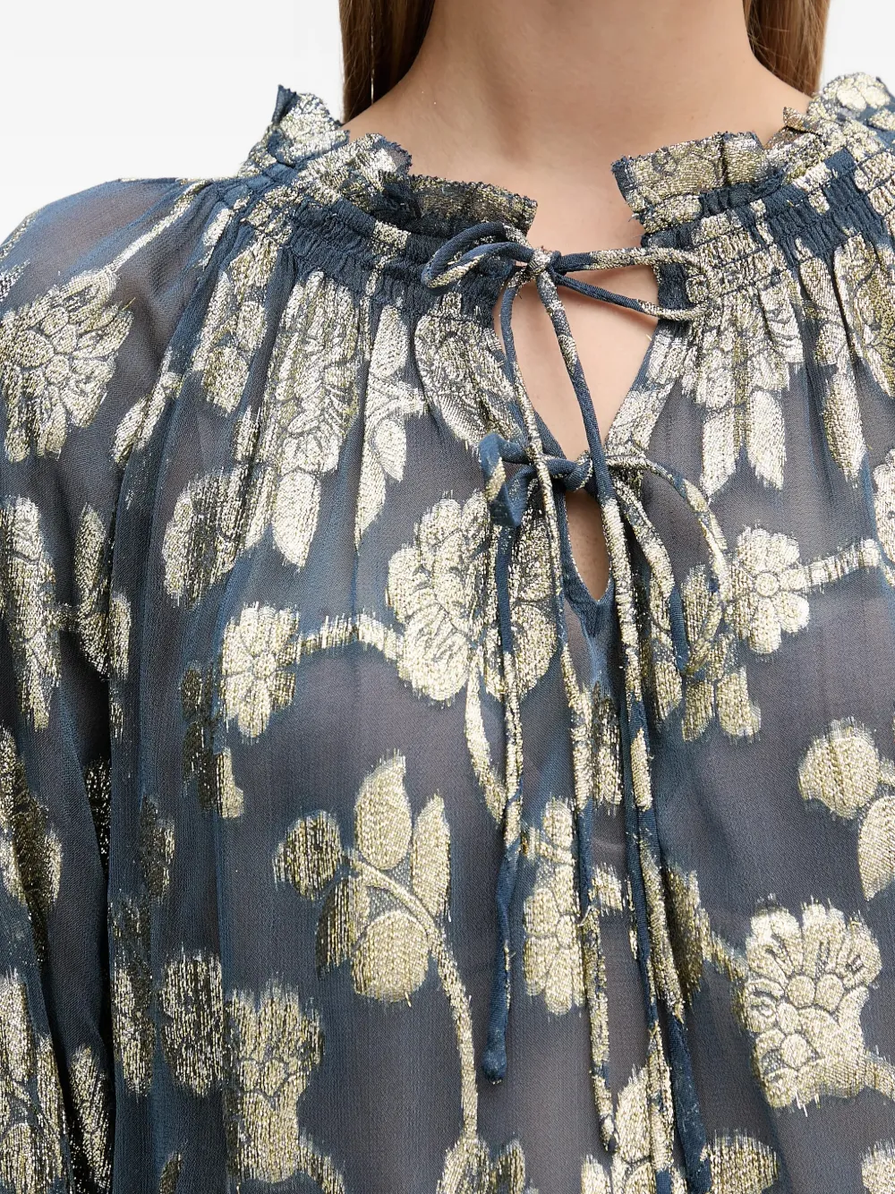 Hoss Intropia Top met bloemenprint en ruches Blauw