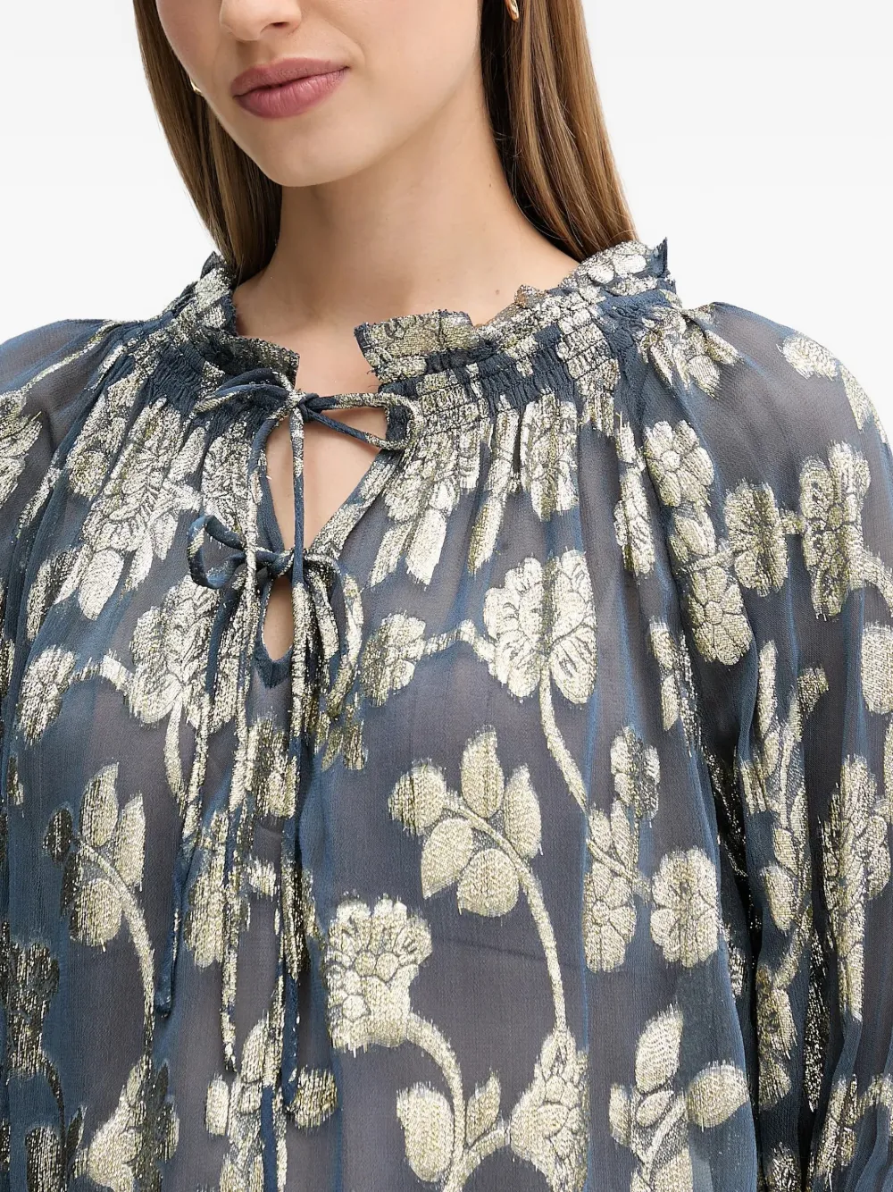 Hoss Intropia Top met bloemenprint en ruches Blauw