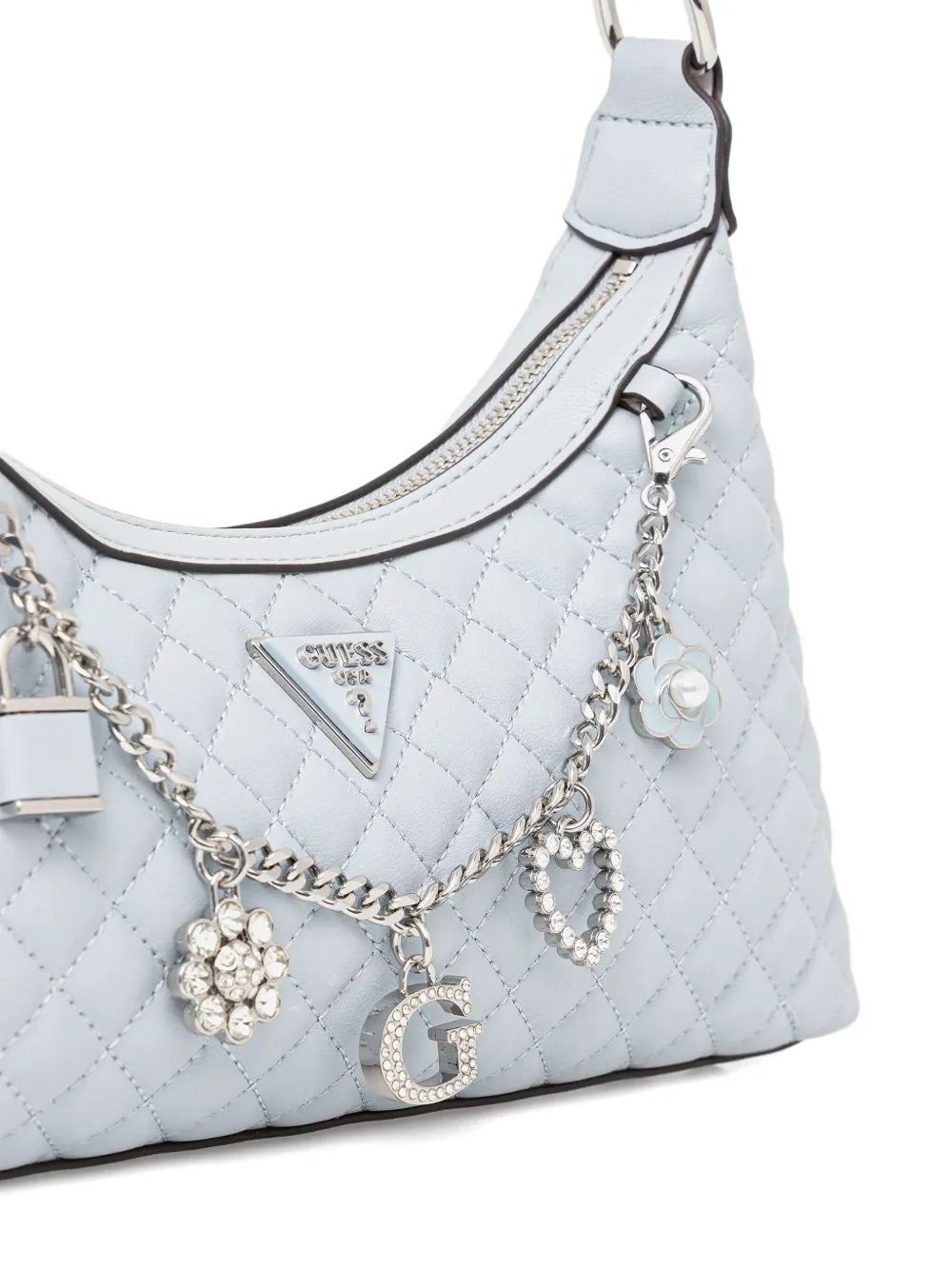 Guess Usa Logo-plaque Leather Shoulder Bag In Blue