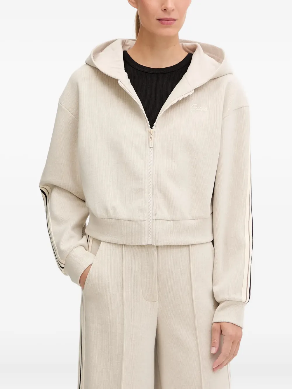 GUESS USA striped-sleeve hooded hoodie - Toni neutri