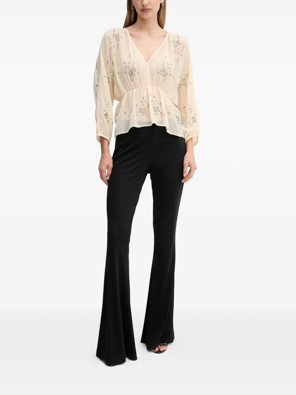 Hoss Intropia embellished-detail V-neck top - Beige