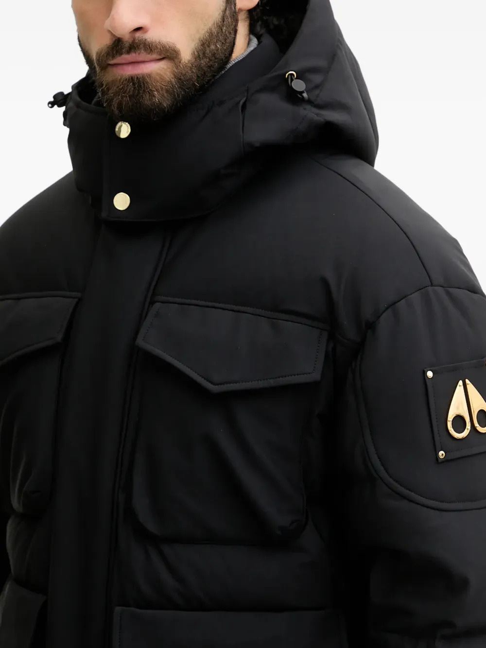 Moose Knuckles Hooded Pocket Jacket In Black