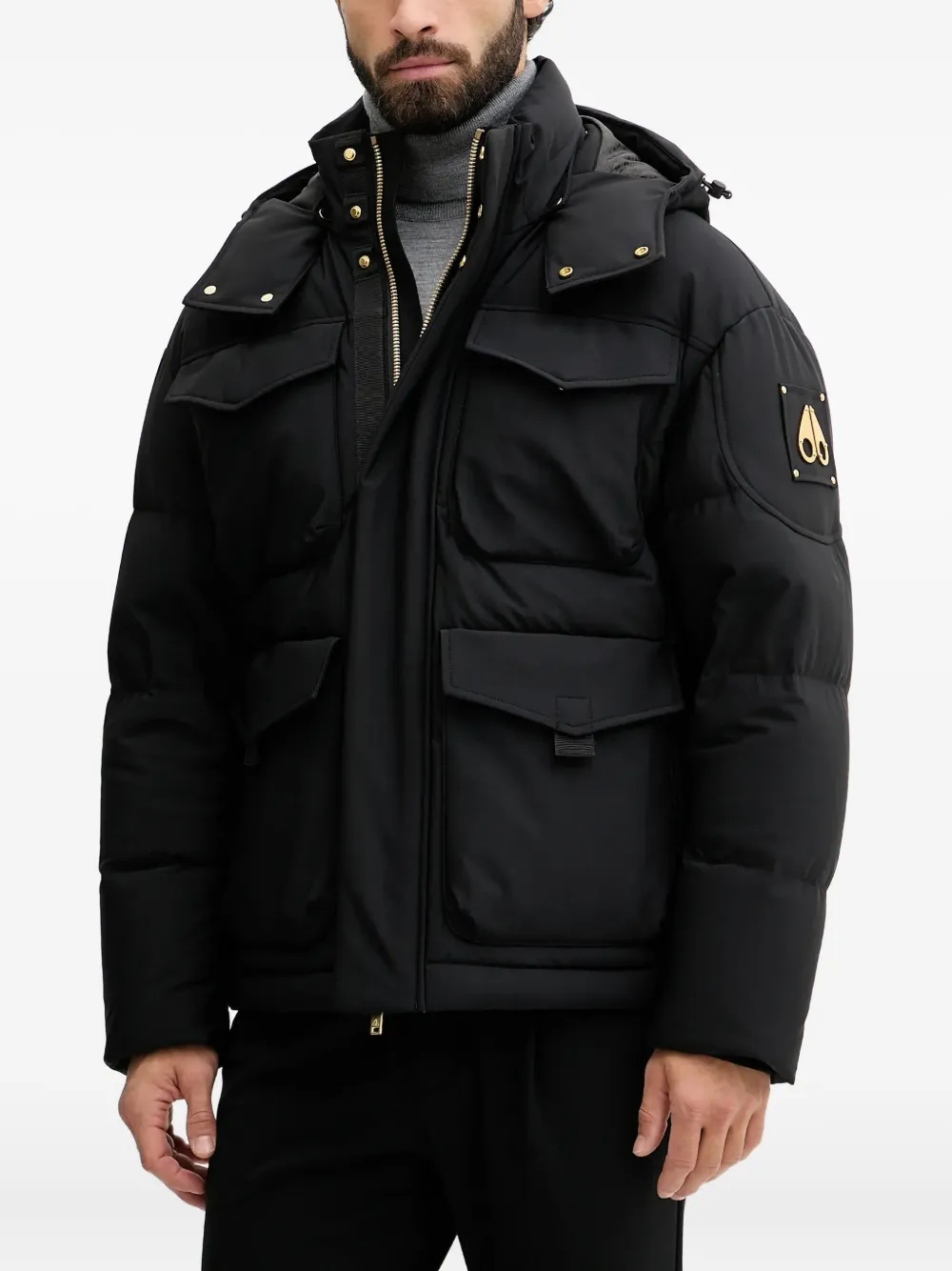 Moose Knuckles Hooded Pocket Jacket In Black