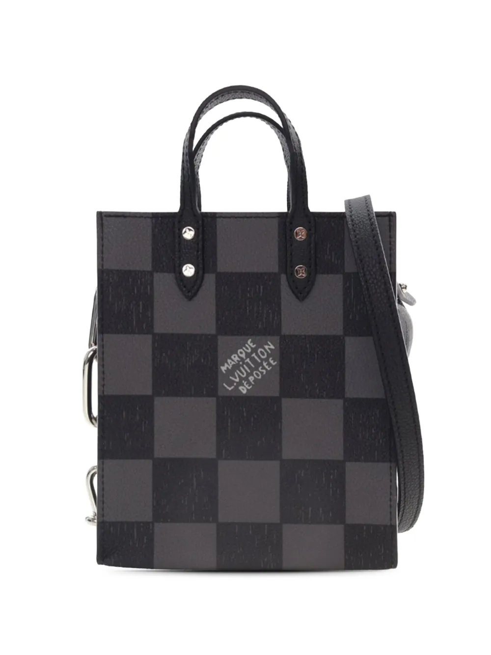 Pre-owned Louis Vuitton 2021-2025 Damier Checkerboard Sac Plat Xs Satchel In Black
