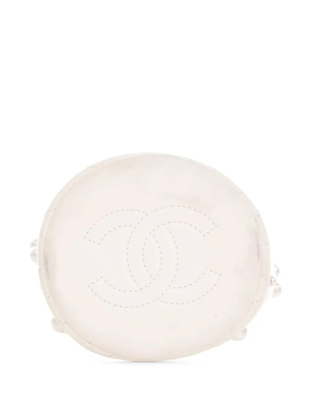 CHANEL Pre-owned 2021 Mini Quilted Lambskin About Pearls Drawstring Bucket Bag In White