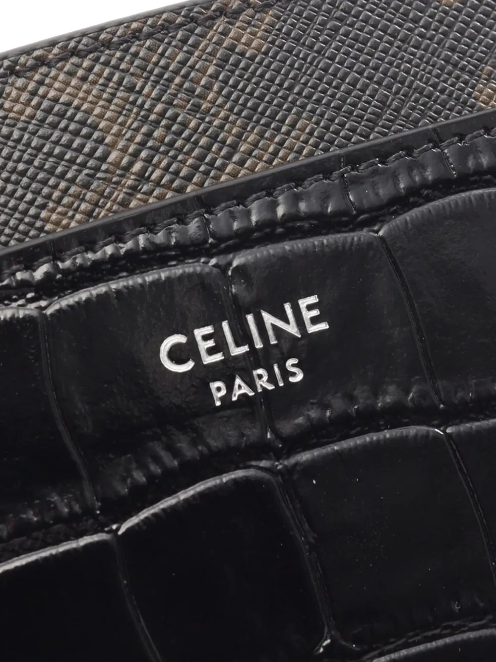 Pre-owned Celine 2010-2025 Croc Embossed Leather Triomphe Card Holder In Black