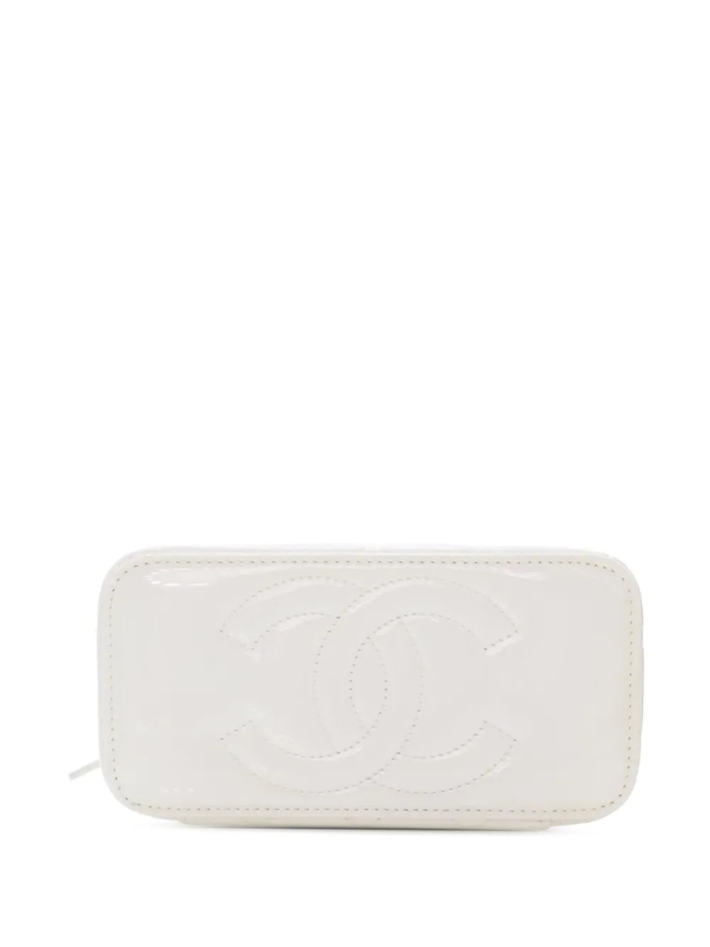 Pre-owned Chanel 2021-2025 Small Quilted Patent Coco Heart Charms Vanity Case With Chain Crossbody Bag In White