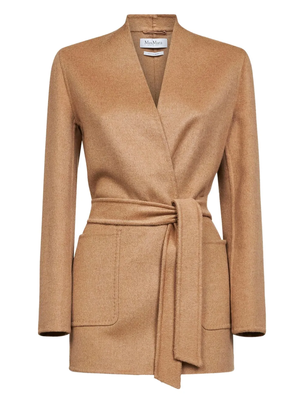 Max Mara Mandarin-collar Belted Coat In Brown