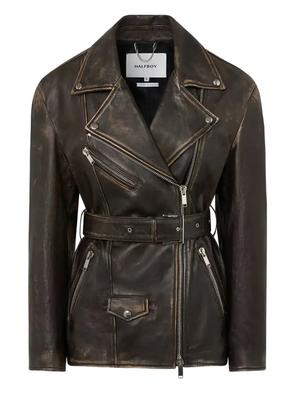 Halfboy belted biker jacket | Brown | Image 1