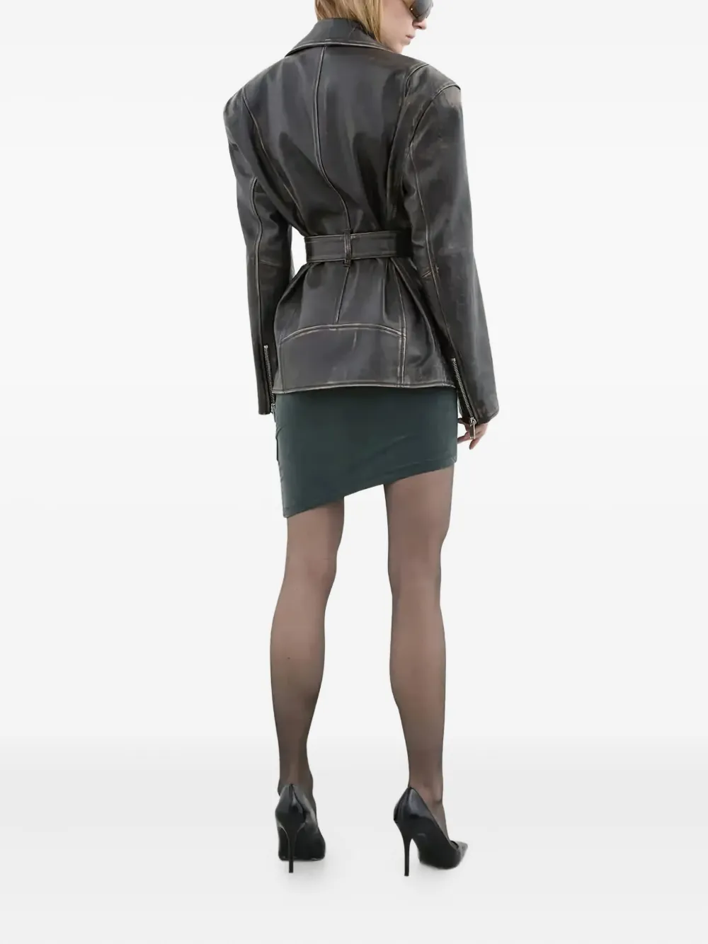 Halfboy Belted Biker Jacket In Brown