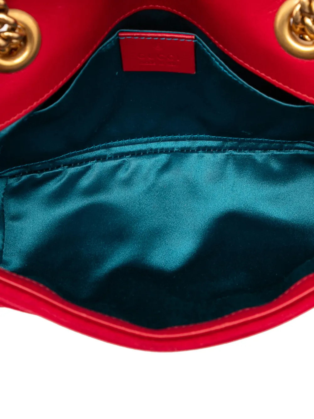 Pre-owned Gucci 2016-2025 Small Gg Marmont Matelasse Velvet Shoulder Bag In Red