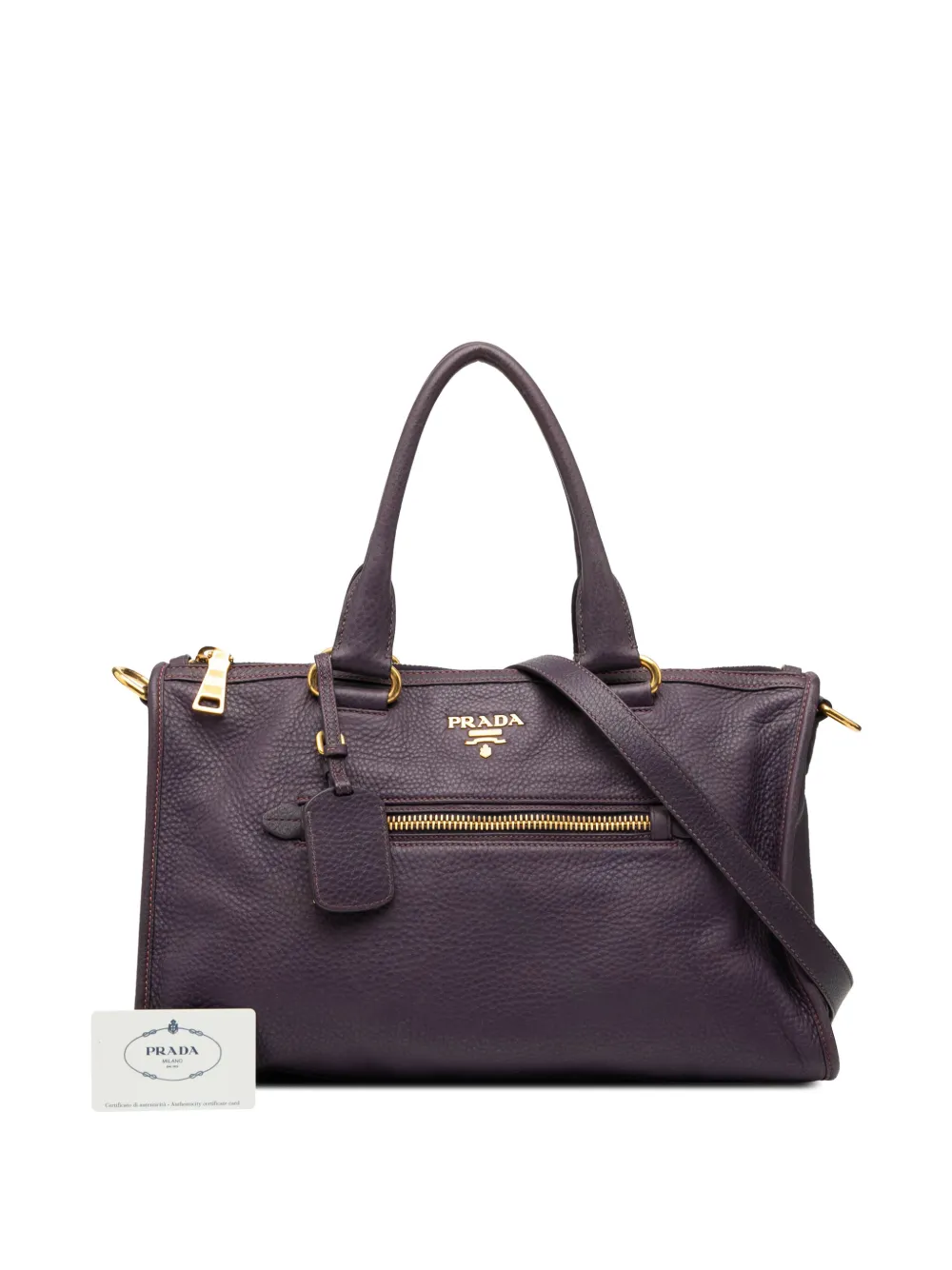 Pre-owned Prada 2013-2025 Vitello Daino Zip Top Satchel In Purple