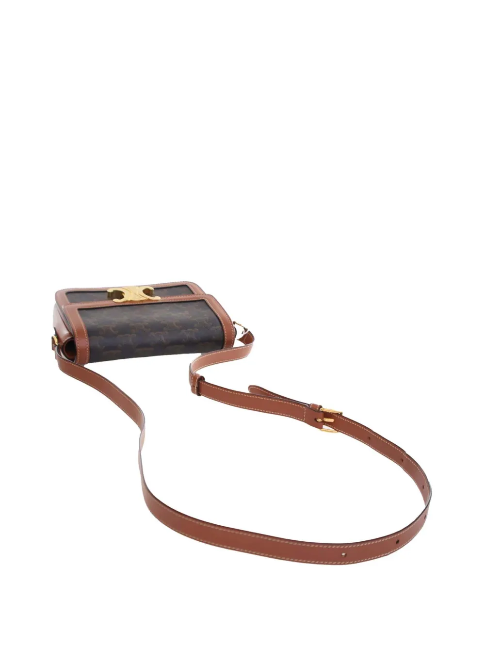 Pre-owned Celine 2020 Teen Triomphe Coated Canvas And Calfskin Triomphe Crossbody Bag In Brown