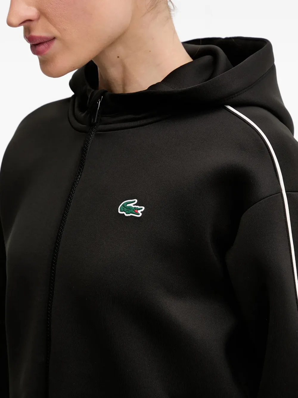 Lacoste Stripe Zip Jacket In Black