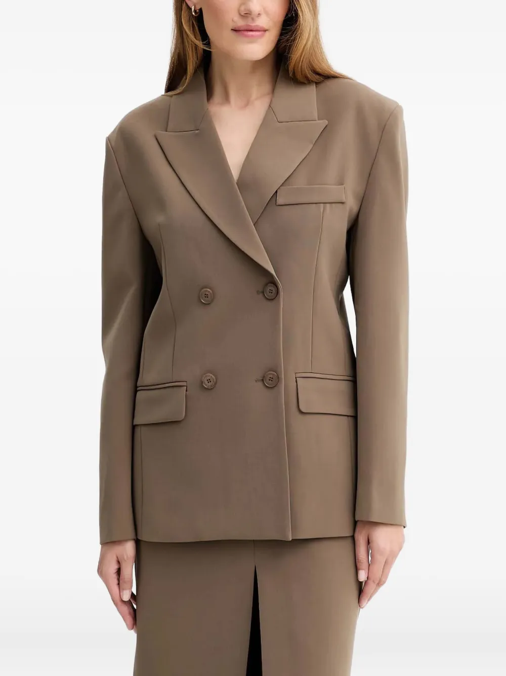 Isabelle Blanche Blazer met dubbele rij knopen en zak Bruin