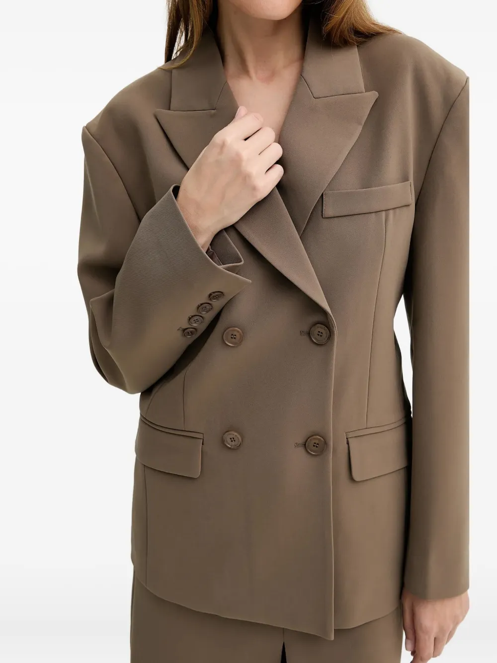 Isabelle Blanche Double-breasted Pocket Blazer In Brown
