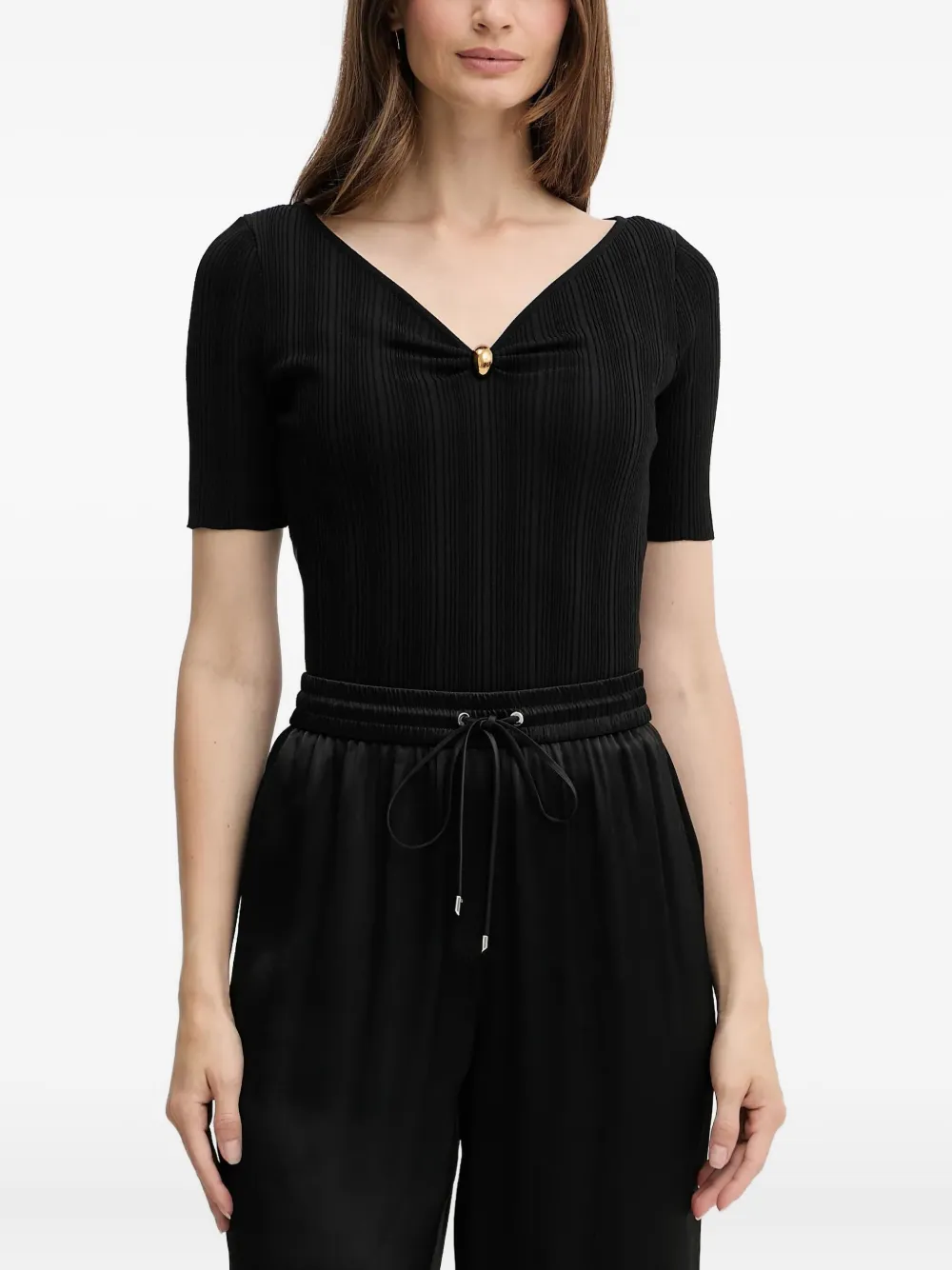 Marciano playera tejida de canalé con cuello en V | negro | Image 1