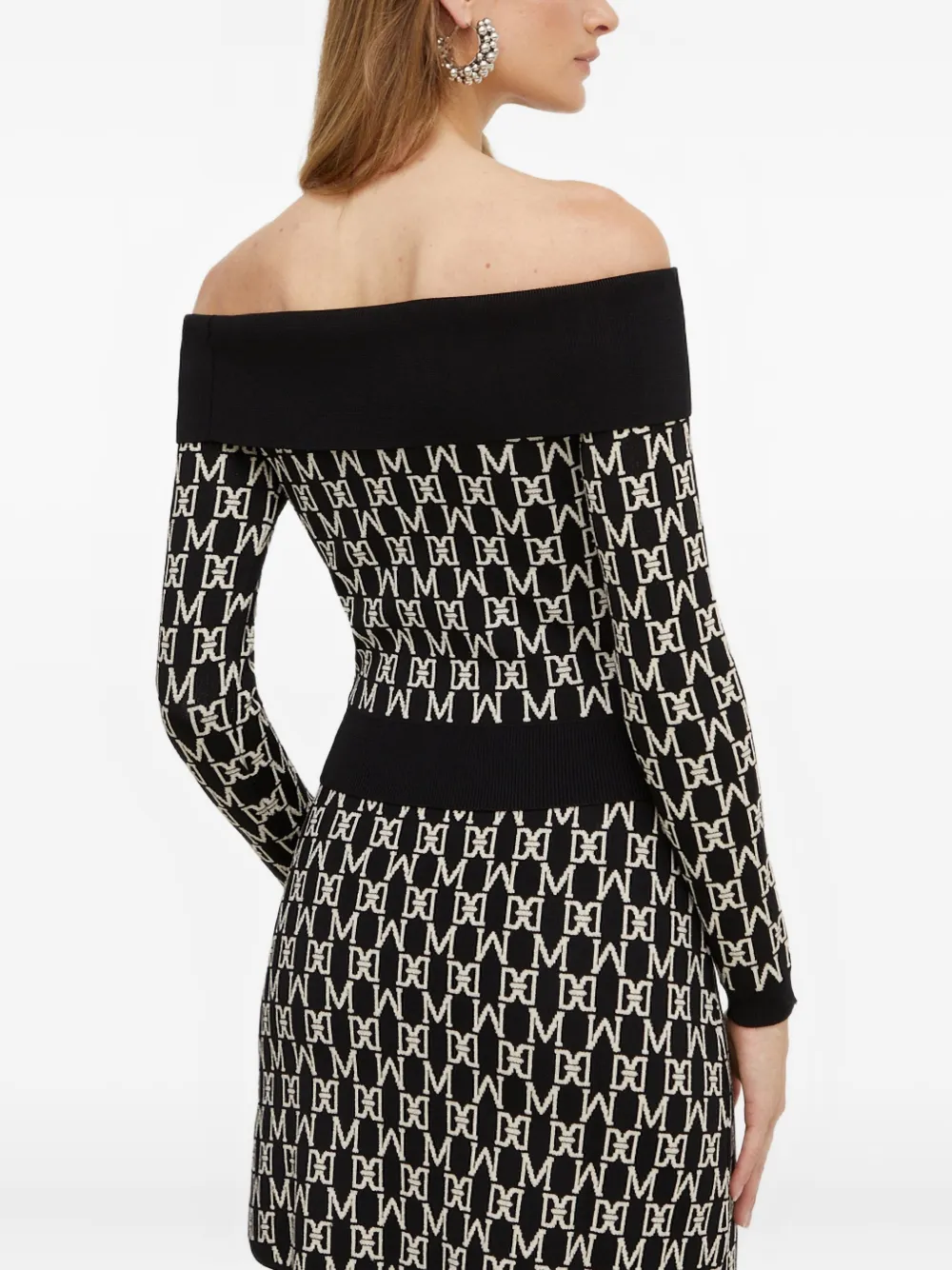 Marciano Off-shoulder Patterned Sweater In Black