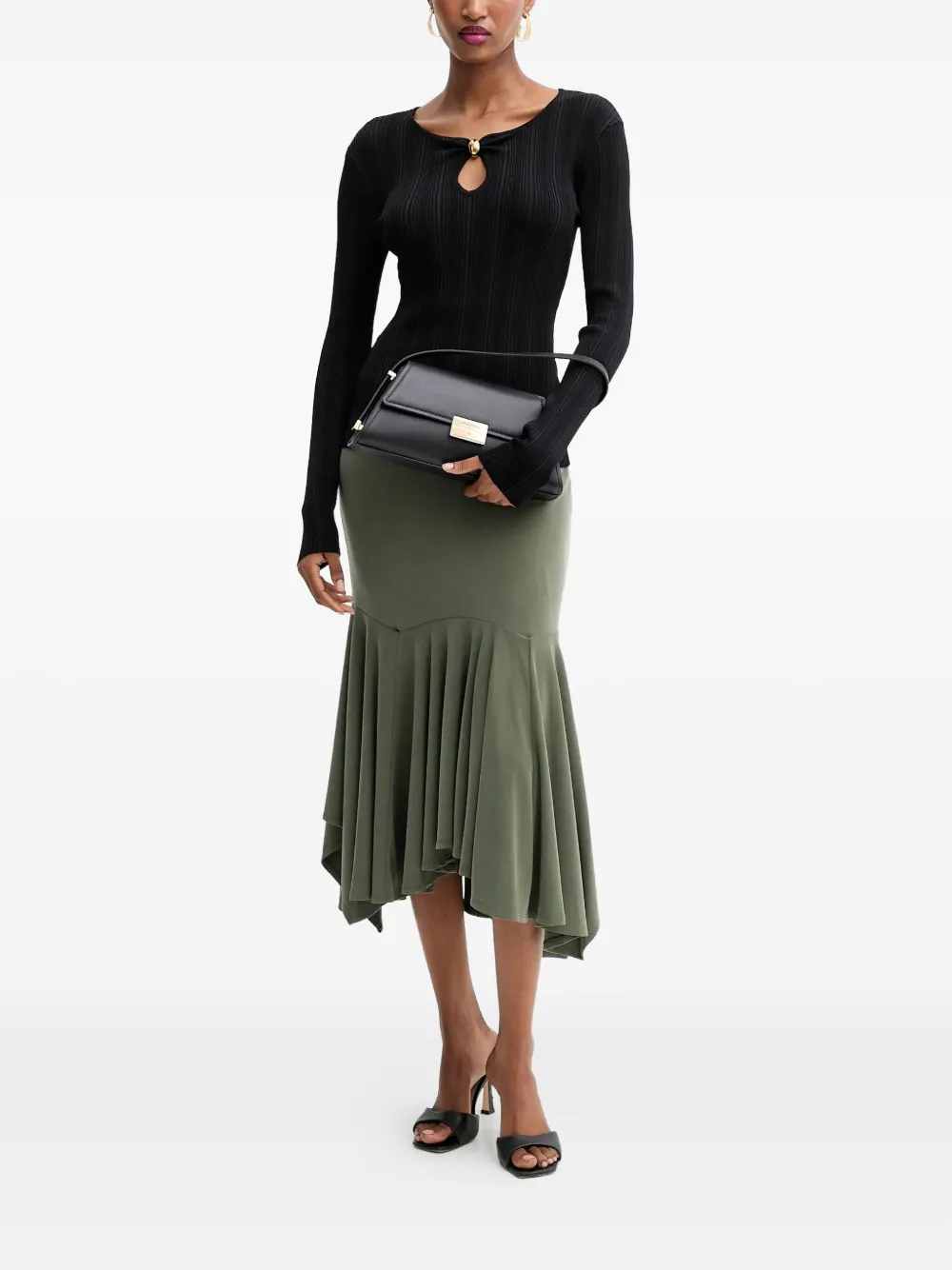 Marciano Keyhole Cut-out Ribbed Top In Black