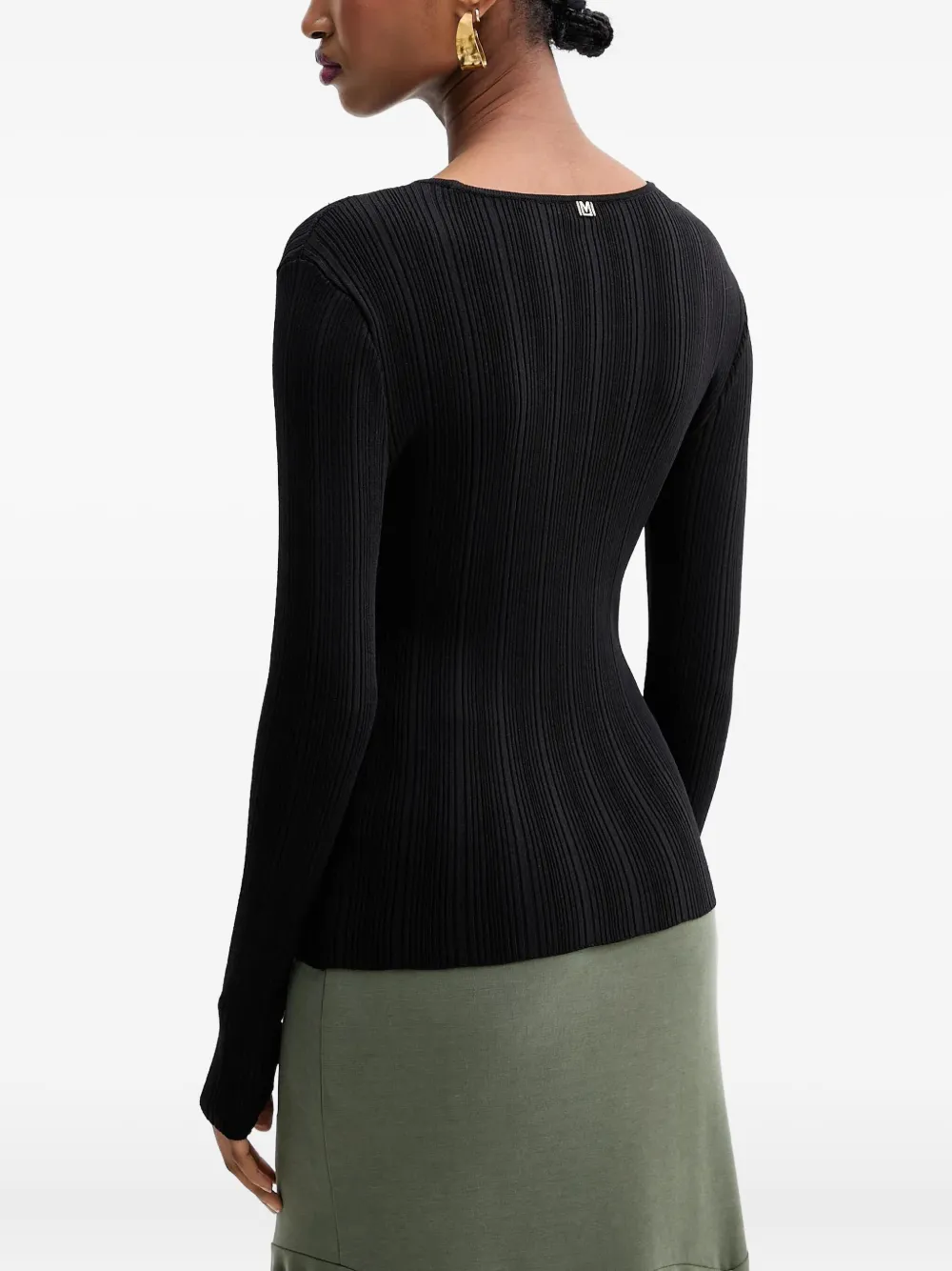 Marciano Keyhole Cut-out Ribbed Top In Black
