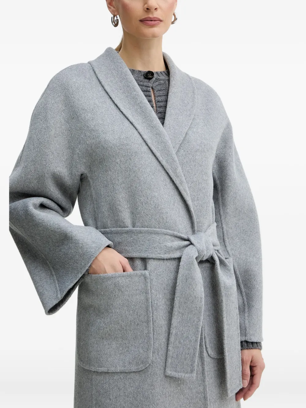 Luisa Spagnoli Belted Pocket Coat In Gray