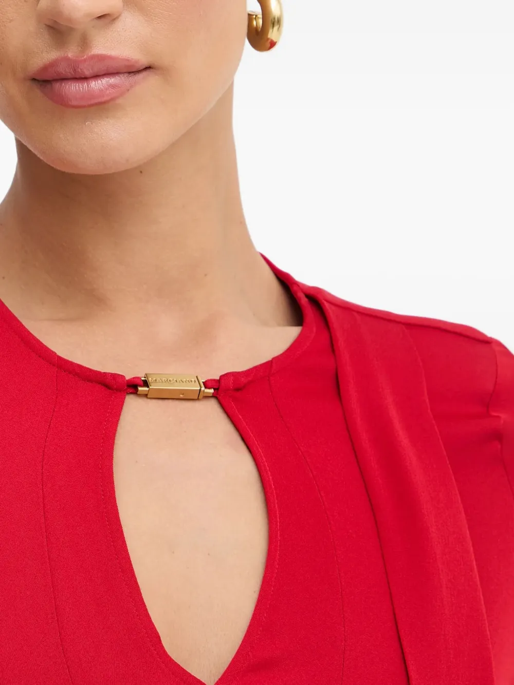 Marciano Pleated Keyhole Cut-out Blouse In Red