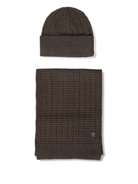 Joop! ribbed logo-plaque scarf and beanie hat set