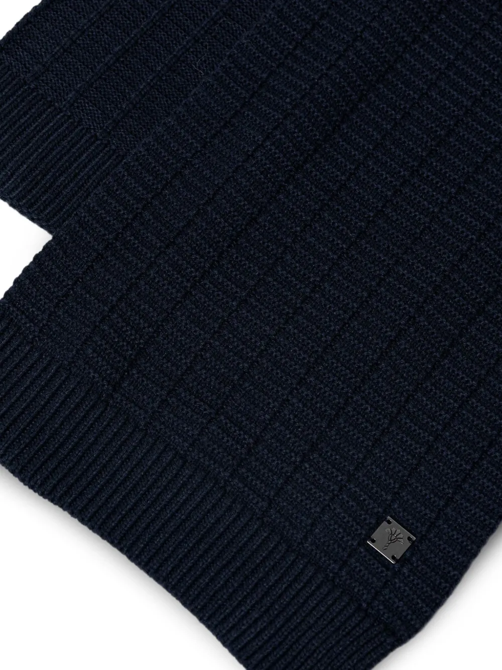 Joop! Geribbelde sjaal met logoplakkaat Blauw