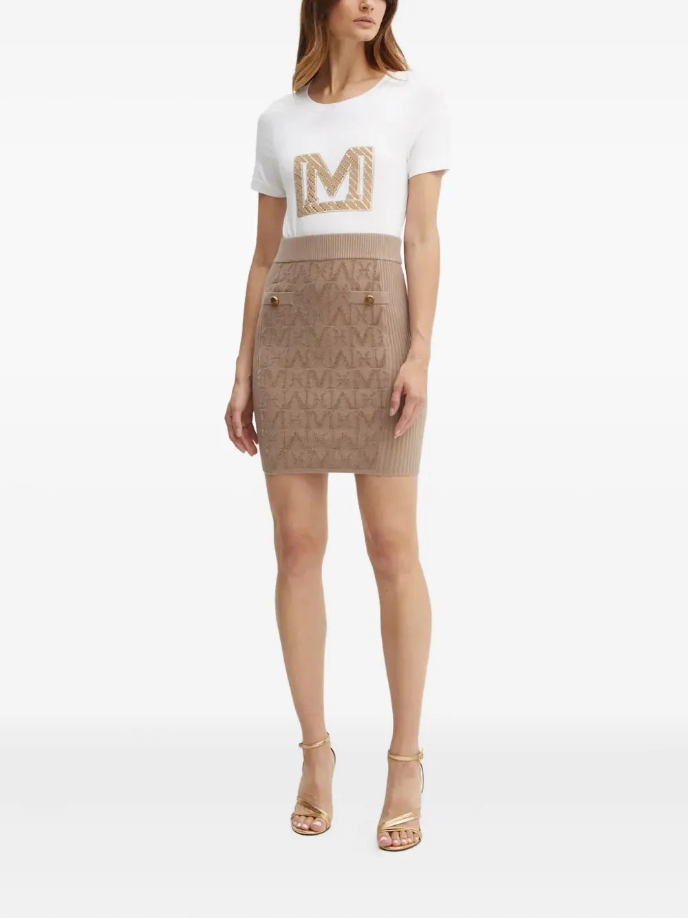 Marciano button-detail textured midi skirt | Fitted Skirts | Image 2
