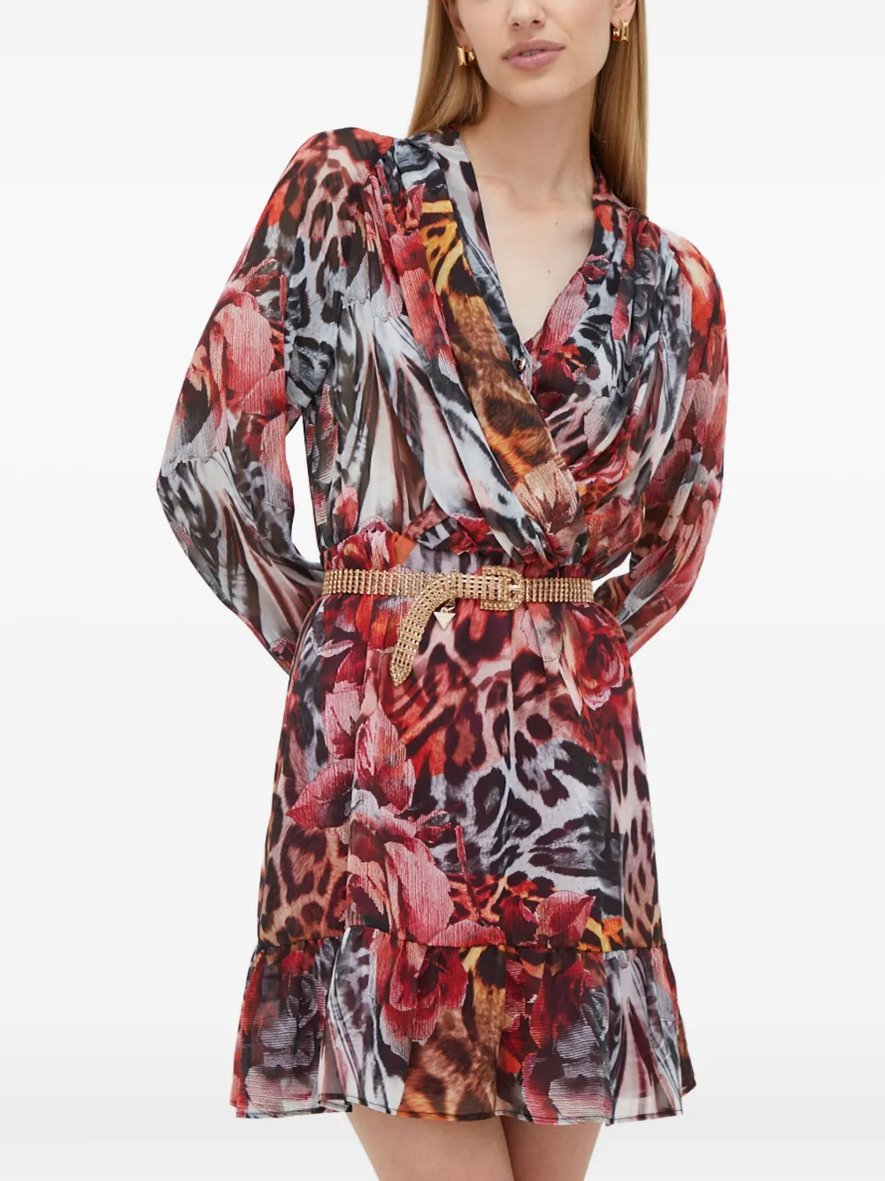 Marciano v-neck animal-print mini dress - レッド Marciano v-neck animal-print mini dress - レッド