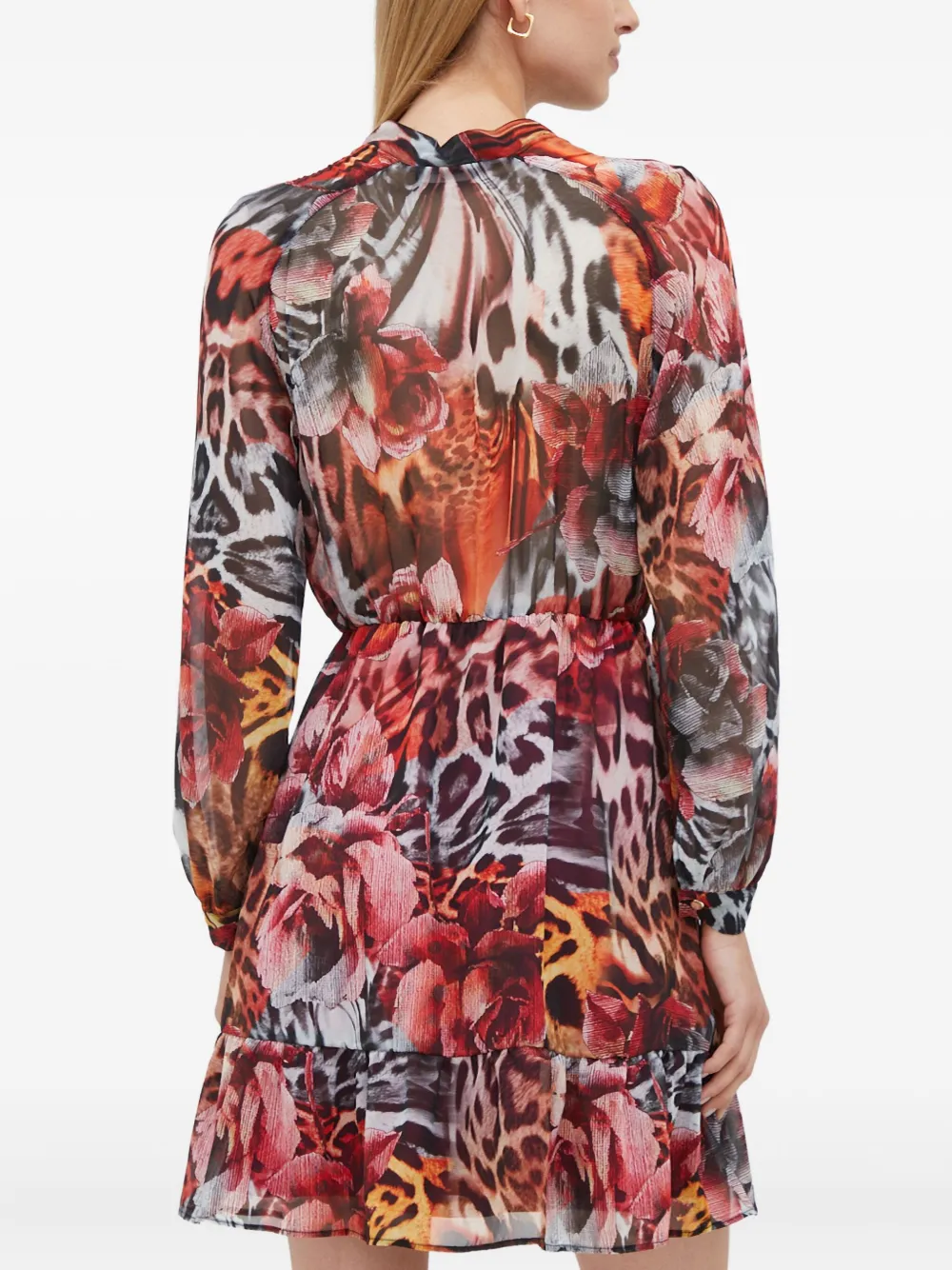 Marciano V-neck Animal-print Mini Dress In Brown