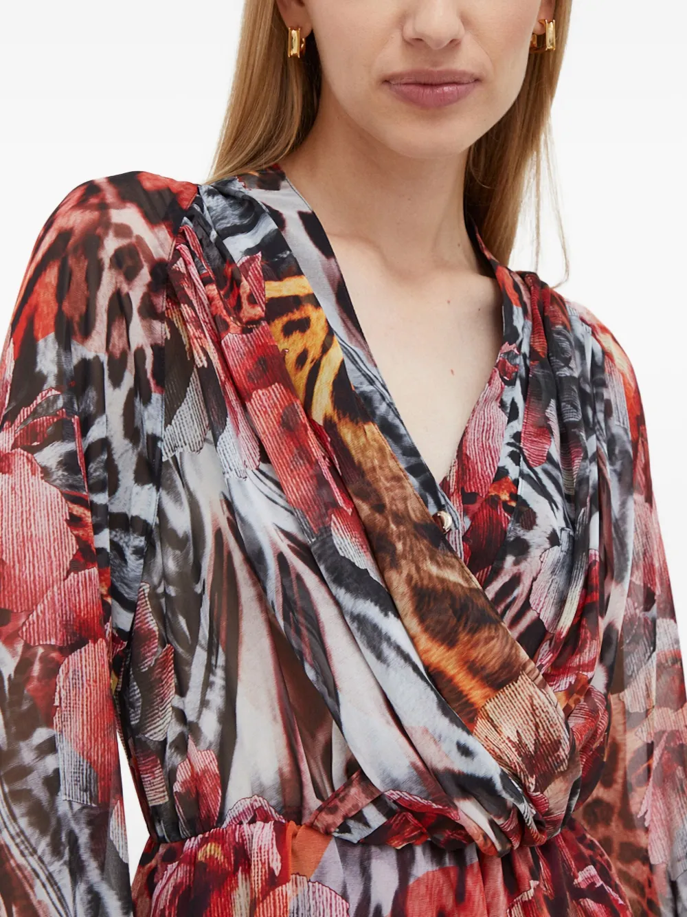 Marciano V-neck Animal-print Mini Dress In Brown