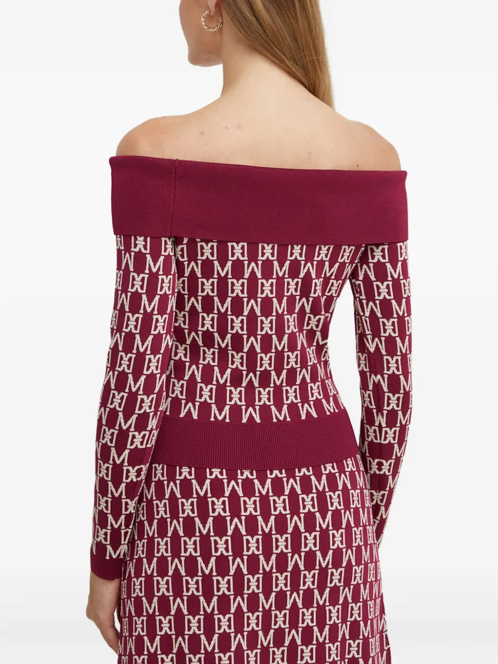 Marciano Off-shoulder Patterned Sweater In Red