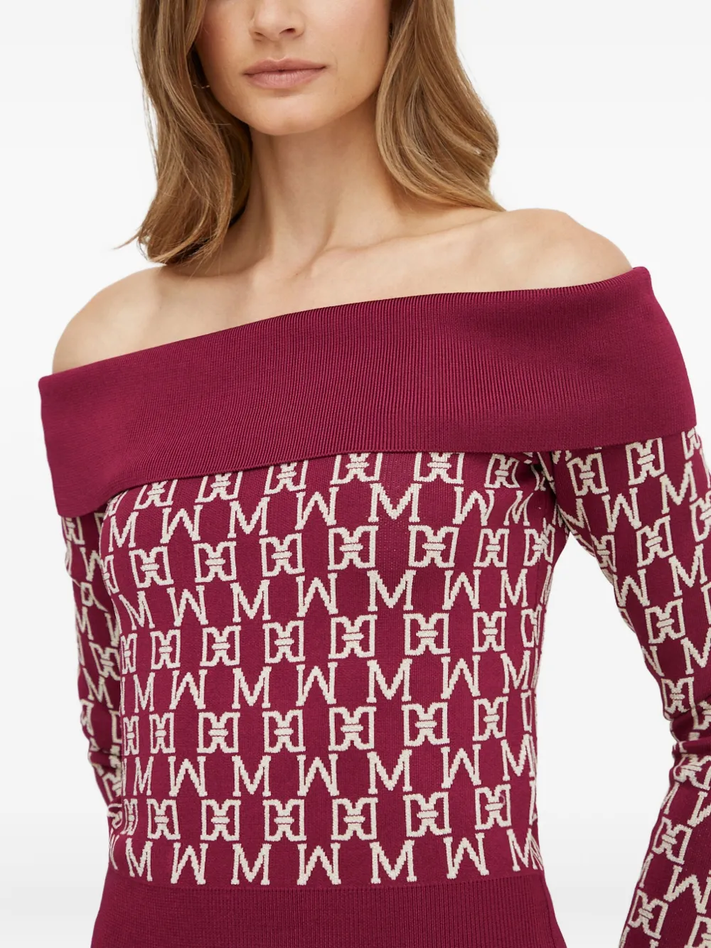 Marciano Off-shoulder Patterned Sweater In Red