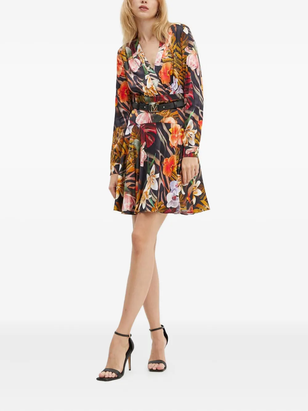 Marciano belted floral mini dress - Zwart