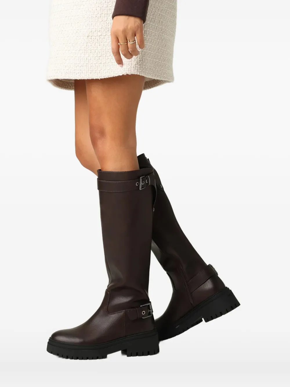 Mexx Buckle Lug-sole Boots In Brown